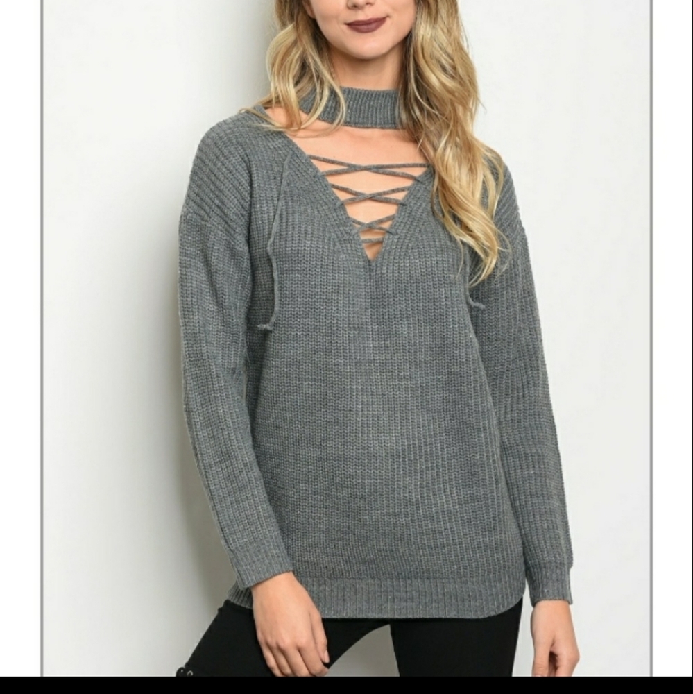 Lace up sweater